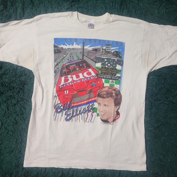 Vintage Bill Elliott Brickyard 400 Budweiser NASCAR Tee 90s USA Made XL - Picture 1 of 7